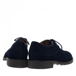 Pre Owned Tod's Navy Blue Suede Lace Up Oxfords Size 44