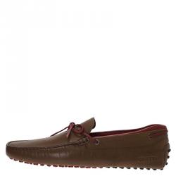 Pre Owned Tod's Brown Leather Bow Loafers Size 45.5