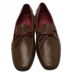 Pre Owned Tod's Brown Leather Bow Loafers Size 45.5