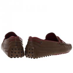 Pre Owned Tod's Brown Leather Bow Loafers Size 45.5