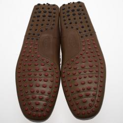 Pre Owned Tod's Brown Leather Bow Loafers Size 45.5