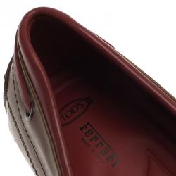 Pre Owned Tod's Brown Leather Bow Loafers Size 45.5