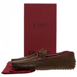 Pre Owned Tod's Brown Leather Bow Loafers Size 45.5