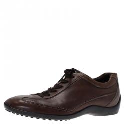 Pre Owned Tod's Brown Leather Owens Lace Up Sneakers Size 43