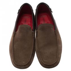 Pre Owned Tod's For Ferrari Brown Suede and Leather Loafers Size 41.5