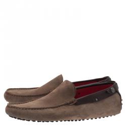 Pre Owned Tod's For Ferrari Brown Suede and Leather Loafers Size 41.5