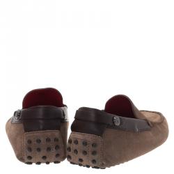 Pre Owned Tod's For Ferrari Brown Suede and Leather Loafers Size 41.5