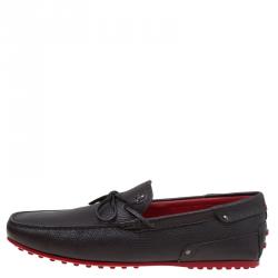 Pre Owned Tod's Black Leather City Gommino Bow Loafers Size 42