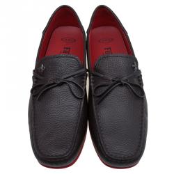 Pre Owned Tod's Black Leather City Gommino Bow Loafers Size 42