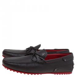 Pre Owned Tod's Black Leather City Gommino Bow Loafers Size 42