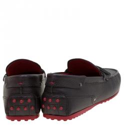 Pre Owned Tod's Black Leather City Gommino Bow Loafers Size 42