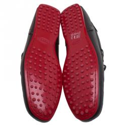 Pre Owned Tod's Black Leather City Gommino Bow Loafers Size 42