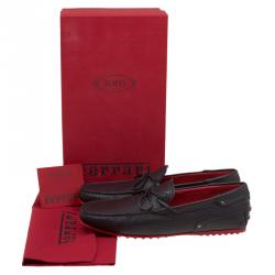 Pre Owned Tod's Black Leather City Gommino Bow Loafers Size 42