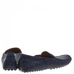 Pre Owned Tod's Spruce Blue Lizard Leather Penny Loafers Size 44