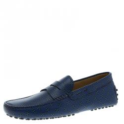 Pre Owned Tod's Blue Printed Leather Loafers Size 41
