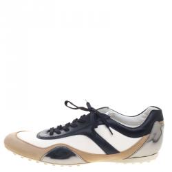 Pre Owned Tod's Tricolor Leather And Canvas Sneakers Size 45.5