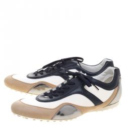 Pre Owned Tod's Tricolor Leather And Canvas Sneakers Size 45.5