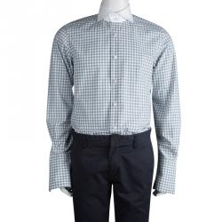 Pre Owned Tom Ford Grey Contrast Collar Gingham Checked Cotton Shirt L