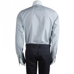 Pre Owned Tom Ford Grey Contrast Collar Gingham Checked Cotton Shirt L