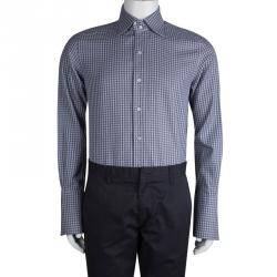 Pre Owned Tom Ford Grey Checked Long Sleeve Button Front Cotton Shirt L