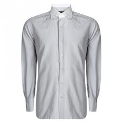 Pre Owned Tom Ford Grey Cotton Contrast Collar Long Sleeve Button Front Shirt XXL