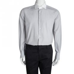 Pre Owned Tom Ford Grey Cotton Contrast Collar Long Sleeve Button Front Shirt XXL