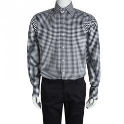 Pre Owned Tom Ford Monochrome Gingham Plaid Long Sleeve Button Front Shirt XL