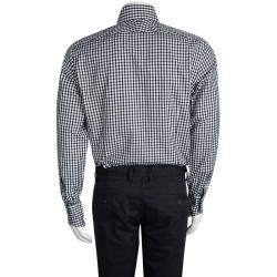 Pre Owned Tom Ford Monochrome Gingham Plaid Long Sleeve Button Front Shirt XL
