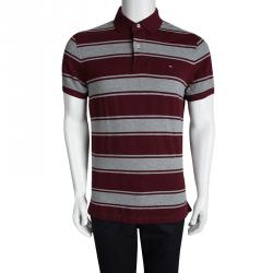 Tommy Hilfiger Red And Grey Striped Custom Fit Polo T- Shirt M