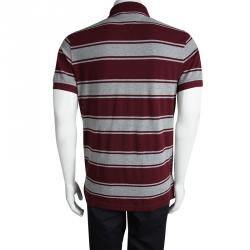 Tommy Hilfiger Red And Grey Striped Custom Fit Polo T- Shirt M