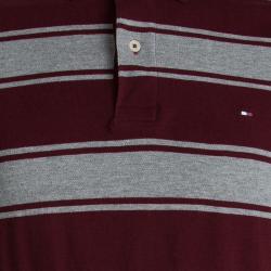 Tommy Hilfiger Red And Grey Striped Custom Fit Polo T- Shirt M