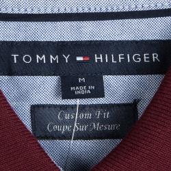 Tommy Hilfiger Red And Grey Striped Custom Fit Polo T- Shirt M