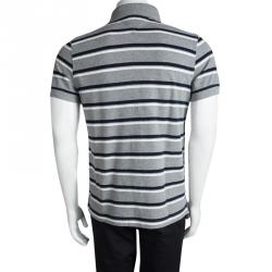 Tommy Hilfiger Grey and Navy Blue Striped Custom Fit Polo T-Shirt S