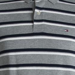 Tommy Hilfiger Grey and Navy Blue Striped Custom Fit Polo T-Shirt S