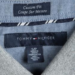 Tommy Hilfiger Grey and Navy Blue Striped Custom Fit Polo T-Shirt S