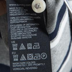 Tommy Hilfiger Grey and Navy Blue Striped Custom Fit Polo T-Shirt S