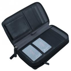 Pre Owned Tumi Black Leather and Canvas Large Zip Around Travel Wallet