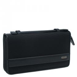 Pre Owned Tumi Black Leather and Canvas Large Zip Around Travel Wallet