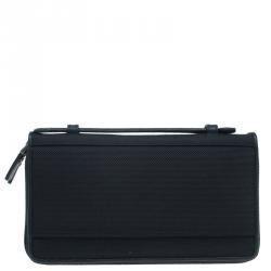 Pre Owned Tumi Black Leather and Canvas Large Zip Around Travel Wallet