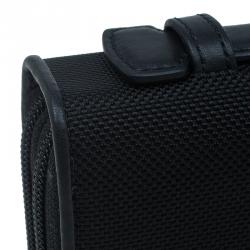 Pre Owned Tumi Black Leather and Canvas Large Zip Around Travel Wallet
