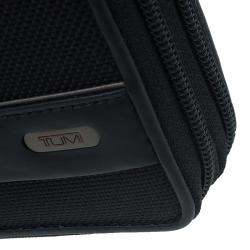 Pre Owned Tumi Black Leather and Canvas Large Zip Around Travel Wallet