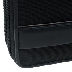 Pre Owned Tumi Black Leather and Canvas Large Zip Around Travel Wallet