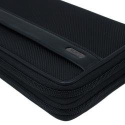Pre Owned Tumi Black Leather and Canvas Large Zip Around Travel Wallet