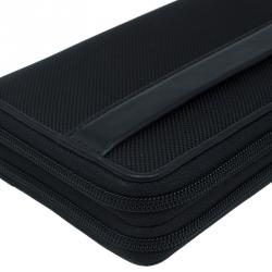 Pre Owned Tumi Black Leather and Canvas Large Zip Around Travel Wallet