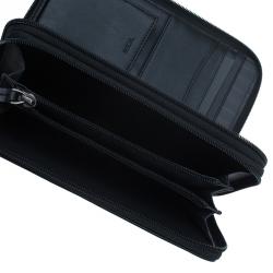 Pre Owned Tumi Black Leather and Canvas Large Zip Around Travel Wallet