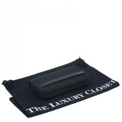 Pre Owned Tumi Black Leather and Canvas Large Zip Around Travel Wallet