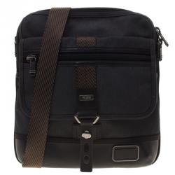 Tumi Grey/Brown Canvas and Leather Alpha Bravo Annapolis Messenger Bag