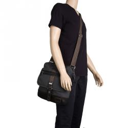Tumi Grey/Brown Canvas and Leather Alpha Bravo Annapolis Messenger Bag