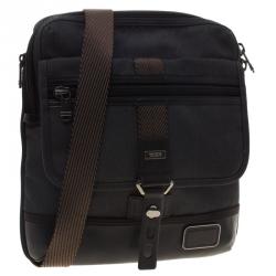 Tumi Grey/Brown Canvas and Leather Alpha Bravo Annapolis Messenger Bag