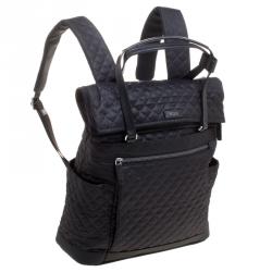 Pre Owned Tumi Black Quilted Fabric Lehigh Foldover Backpack